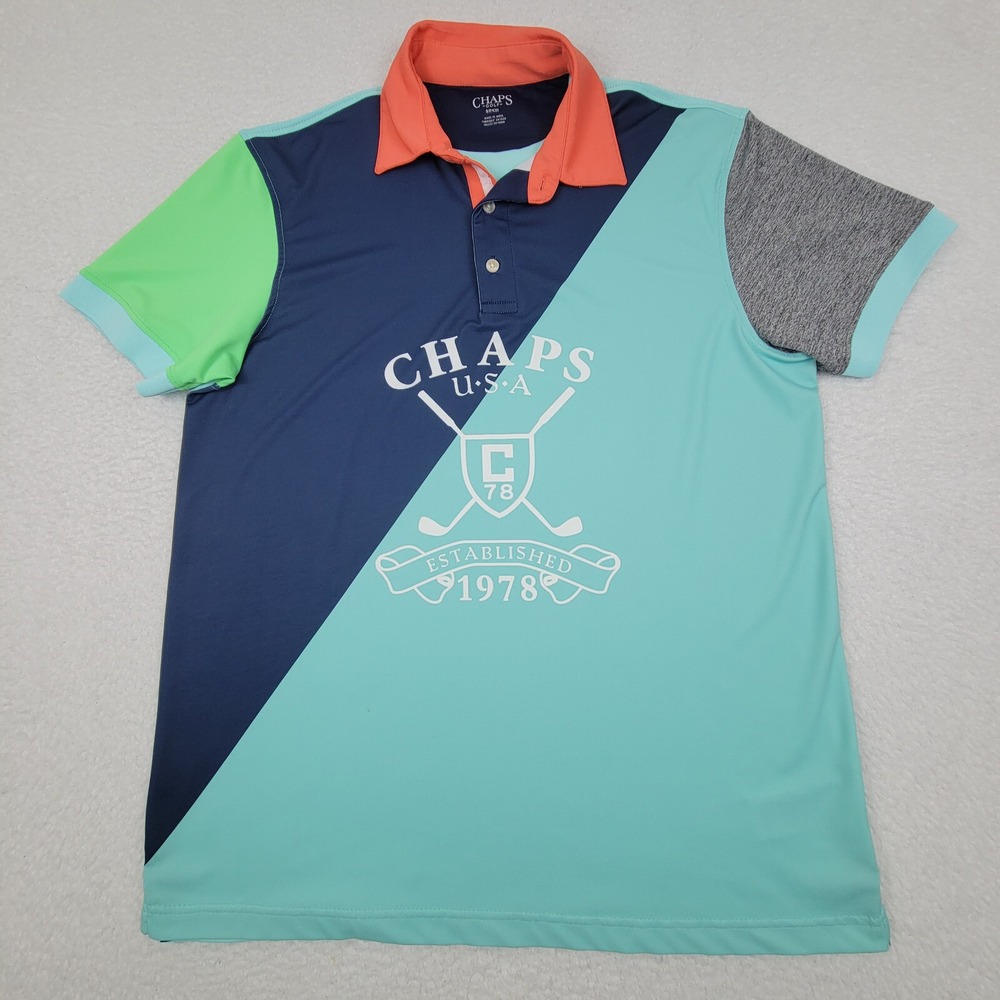 Chaps Golf Performance Heritage Color Block Polo Mens Small S Multicolor‎ **READ